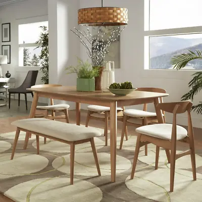 Mid-Century Modern 63  Wood Tapered Legs Dining Table Natural Finish • $213.04