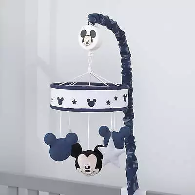 Mickey Mouse Hello World Star/Icon Nursery Crib Musical Mobile Navy WhiteGrey • $36.08