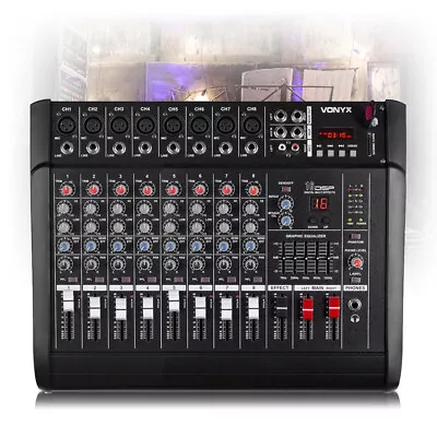 Vonyx 5 Channel Powered Flatbed Mixer DSP Bluetooth USB Phantom Live PA DJ 1000W • £319