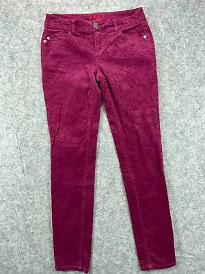 ELLE Skinny Jeans Womens 6R Red Wine Floral Paisley Corduroy Low Rise Ladies • $15.99