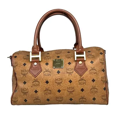 MCM Bag Handbag Boston Bag Vicetos Leather Brown 8957L Authentic • £0.78