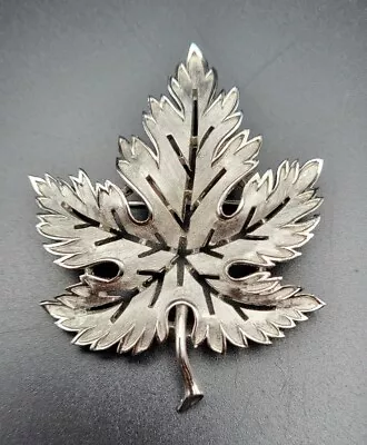 Vintage Crown Trifari Brushed Silver Tone Open Work Maple Leaf Brooch Pin • $22