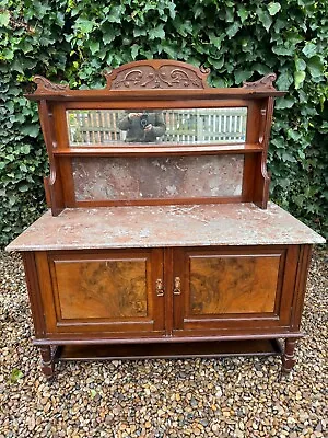 Late Victorian Walnut & Marble Washstand. Raised Mirrored Back; 2 Cupboards • £195