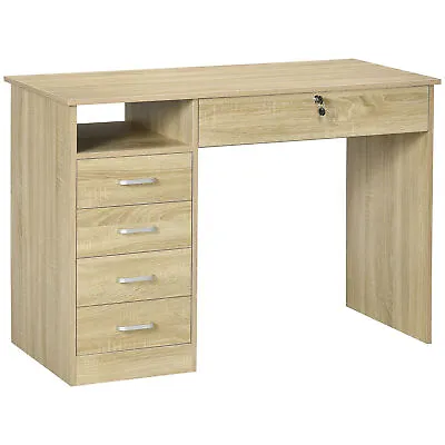 HOMCOM Computer Desk Writing Desk With Five Drawers For Home Office Oak • £119.99