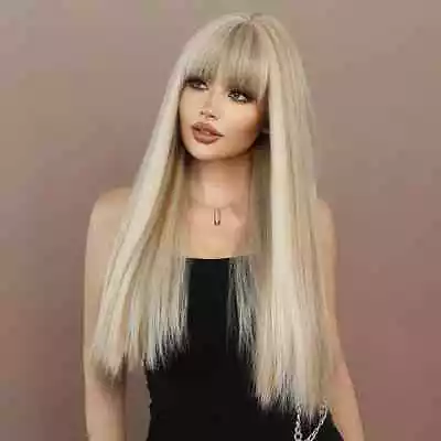 Long Straight Light Blonde Wig For Women Daily Party Highlight Brown Cosplay • £8.50