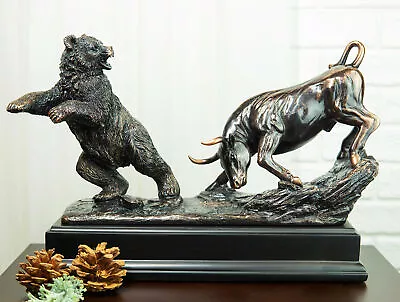 Wall Street Stock Market Signature Charging Bull With Conceding Bear Statue • $107.99