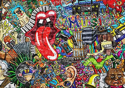 £10.99 • Buy A1| Graffiti Art Poster Print A1 Size 60 X 90cm Pug Musical Decor Gift #14883