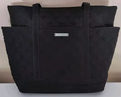 VERA BRADLEY Large Satchel Tote Classic Black Quilted Microfiber  • $34.99