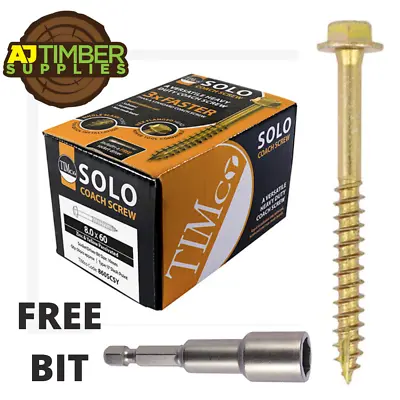 Timco Solo Coach Screw - Yellow Zinc Hex Head - Timber Sleeper Garden Turbo +BIT • £20.40