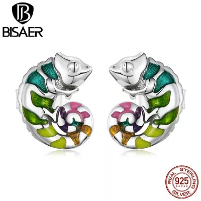 Bisaer Women Authentic 925 Sterling Silver Mini Chameleon Stud Earrings Jewelry • $11.23