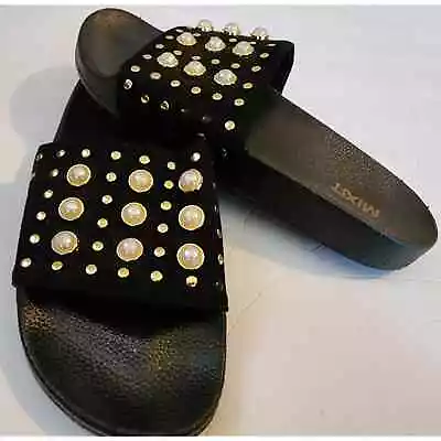Mixit Womens Shoes Black And Gold Pearl SlidesSize 9 • $19