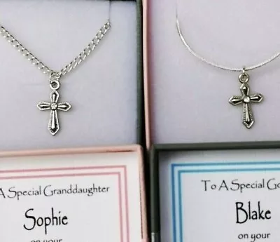 1st Holy Communion Gift Cross Pendant Necklace Personalised Gift Box • £5.99