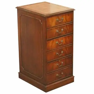 Lovely Flamed Mahogany Large Three Drawer Filing Cabinet With Brown Leather Top • £750