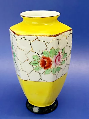 Vintage 1940's 5  Vase Made In Occupied Japan Hexagonal Yellow And Black Floral • $8.18