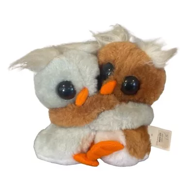 Vintage Kamar Owl Pair Hugging Plush Fall Small Stuffed Animals Brown & Gray Tag • $20.78