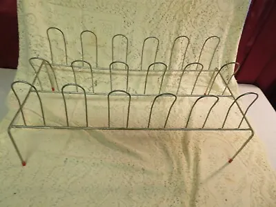 VINTAGE FLOOR METAL WIRE SHOE RACK HOLDS 9 PAIRS OF SHOES ASSEMBLED 24x12x10-1/2 • $19.99