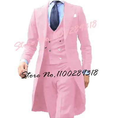 New Royal Blue Long Coat Men Suits Set Groom Tuxedos Prom Blazer Custom 3PCS • $142.56