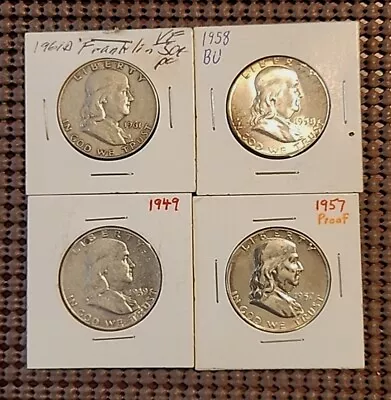 Lot Of 4 Franklin Half Dollars 90% Silver Coins Mix Years  • $70