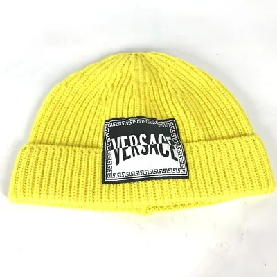 VERSACE Logo Beanie Hat Knit Hat Knit Cap Knit Hat Wool Yellow Unused • $390.50
