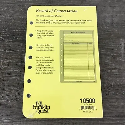 Franklin Quest Classic Size Day Planner Pages REFILL Conversation Record #10500 • $9.87