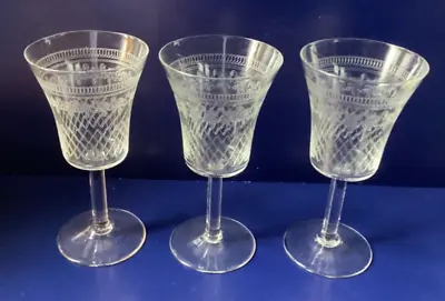 Pall Mall Etched Edwardian Glass Sherry Port Glasses X 3 • £12.95