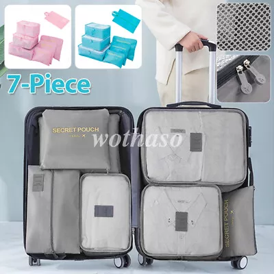 $9.99 • Buy 7Pcs Packing Cubes Travel Pouches Luggage Organiser Clothes Suitcase Storage Bag