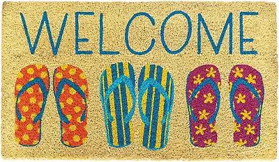 Welcome Flip Flops Natural Coir Fiber Doormat Anti-Slip PVC Mat Back • $34.62