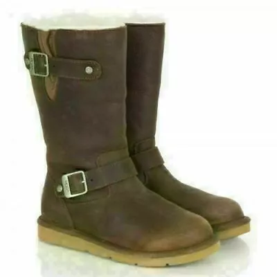 Ugg® Australia Kensington 5678 Toast Leather Biker Boots Uk 4.5 Usa 6 Rrp £240 • £99.99