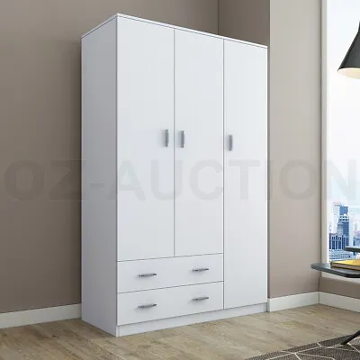 180cm Wardrobe Cabinet Bedroom Clothes Storage Organiser Cupboard 3 Doors White • $399.95