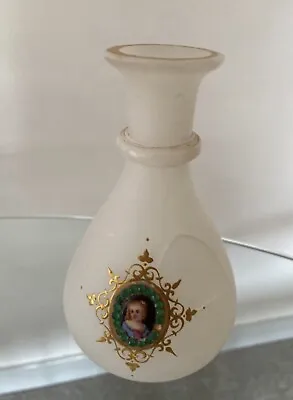 Miniature Portrait Perfume Bottle Antique French 1840s 1850s Opaline Glass Cameo • $113.48