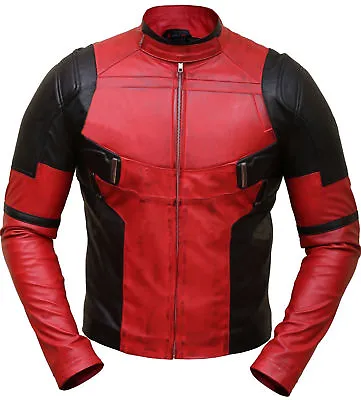 Ryan Reynolds Deadpool Front Zip Closure Red And Black Leather Motorcycle Jacket • $69.99