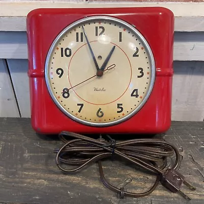 Red Vintage Deco Retro Westclox Belfast Kitchen Wall Clock Mid Century Works MCM • $59.99