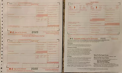 2020 - IRS Tax Forms (2) W-2 Form For 4 Employees + (1) W-3 Transmittal Form • $9.99