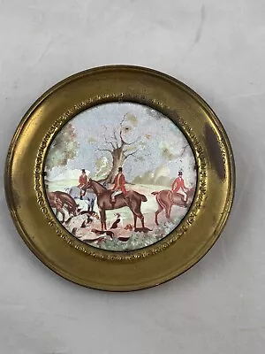 Vintage Fox Hunt Hunting Small Brass And Foil Wall Hanging Plate • $10