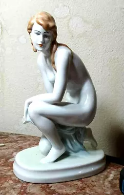 Antique Zsolnay Porcelain Kneeling Nude 8.5  High. • $95