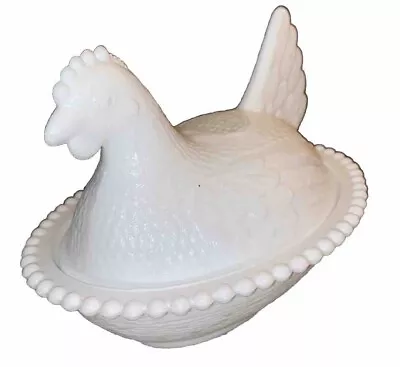 Vintage Indiana Glass White Milk Glass Chicken Hen On Nest Covered Dish 7” • $24.95