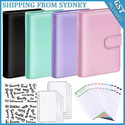 PU Leather A6 Notebook Binder Budget Planner Organizer Cover Cash Pockets Sheets • $14.99