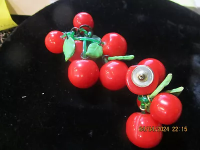 Vintage  Cherry BAKELITE DANGLES For Making Jewelry Sold As Found Brooch Earring • $50