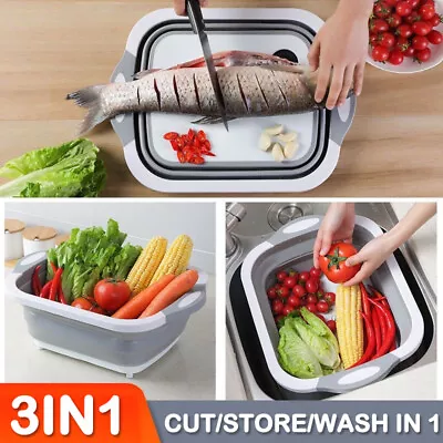 Collapsible Washing Up Bowl Foldable Chopping Cutting Board Kitchen Camping 3IN1 • £8.28