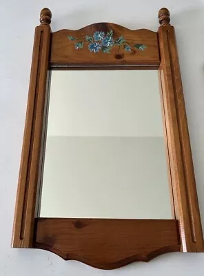 Vintage Wood HandPainted Blue Floral Country Decor Folk Art Gallery Mirror • $50