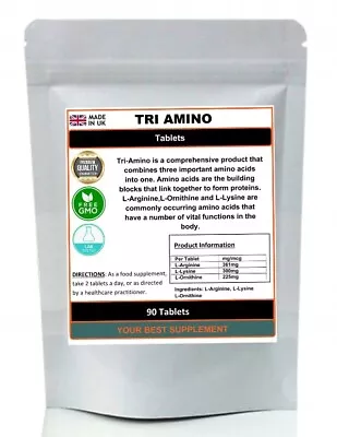 L-Arginine L-Ornithine L-Lysine Tablets ( Tri Amino ) Amino Acids • £13.50