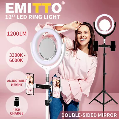 LED Ring Light With Tripod Stand Phone Holder Dimmable Studio Lamp Makeup Mirror • $74.99