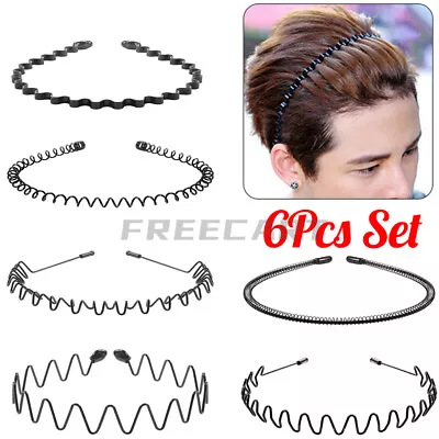 6Pcs Metal Hair Headband Wave Style Hoop Band Comb Sports Hairband Men Women US • $6.95