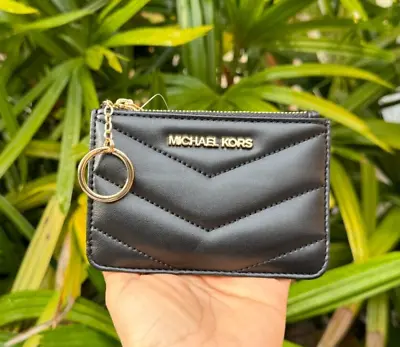 Michael Kors Jet Set Travel Small Coin Pouch Id Holder Wallet Quilted Black • $46