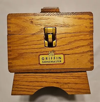 Vintage Oak Griffin Shinemaster Shoe Shine Box With Brushes Good Condition • $35