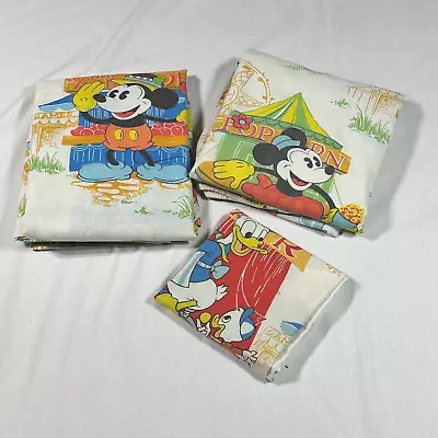 Vintage 1970's Disney Mickey Minnie Mouse Twin Sheet SET Goofy Donald Fair • $27.99