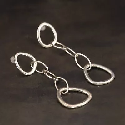 VTG Sterling Silver - MODERNIST Circle Link Chain Dangle Post Earrings - 6g • $12.50