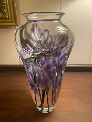 David Lotton Paperweight Vase Purple Clematis 11” 1991 • $975