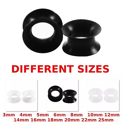 Silicone Ear Plug Thin Flexible Flesh Tunnel Soft Tunnels  3mm - 25mm 1 PAIR UK • £3.79