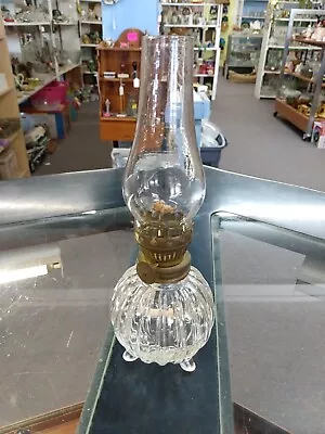 Vintage Miniature Clear Glass Footed Oil Lamp • $10